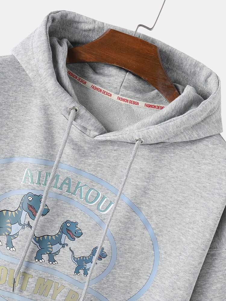 Sudadera Con Capucha Con Cordón Informal Y Estampado Gráfico Con Eslogan De Dinosaurio Para Hombre