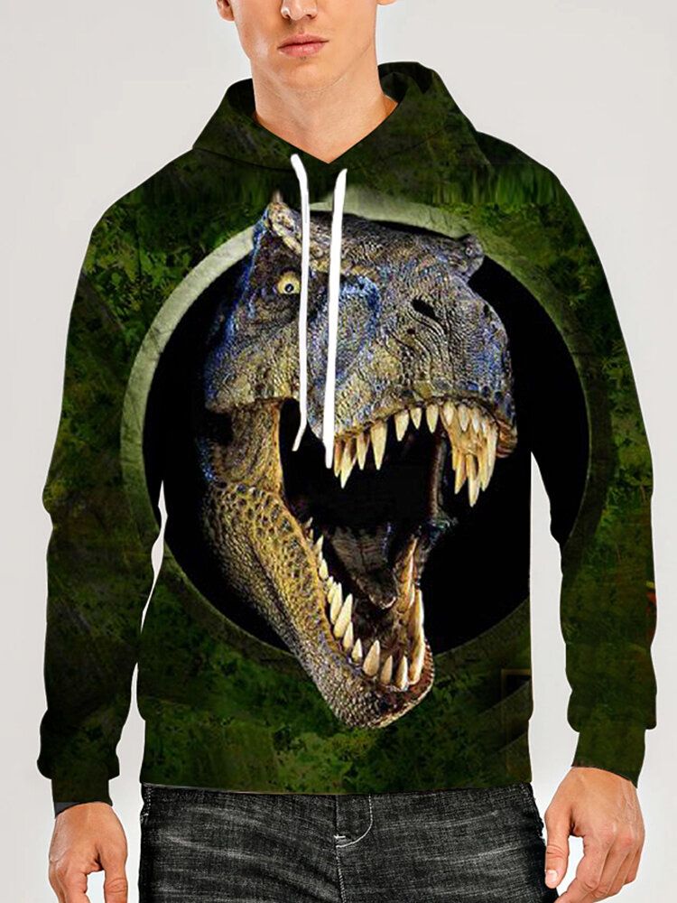 Sudadera Con Capucha Con Cordón De Ocio Con Estampado Animal De Dinosaurio 3d De Diseñador Para Hombre