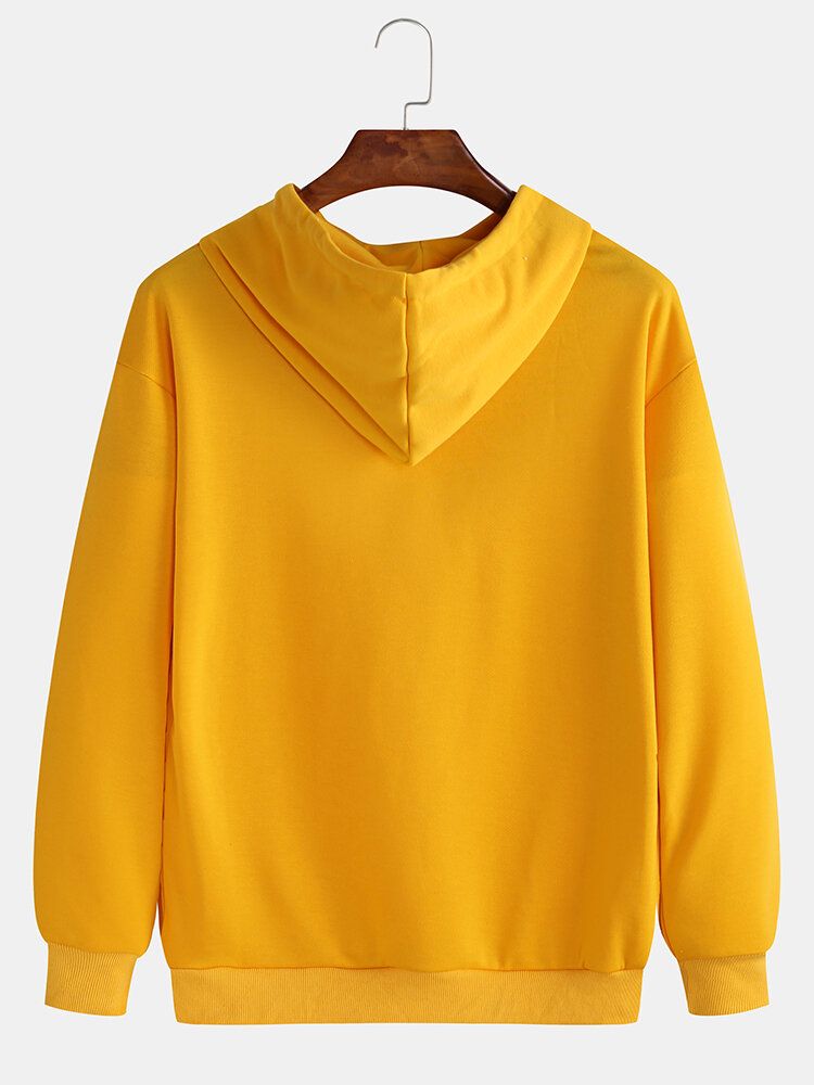 Sudadera Con Capucha Con Cordón De Patrón De Gato Lindo De Color Sólido Para Hombre