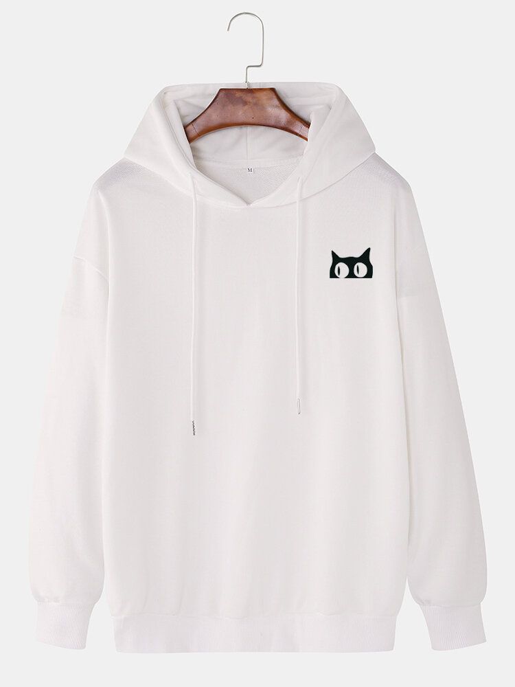 Sudadera Con Capucha Con Cordón De Patrón De Gato Lindo De Color Sólido Para Hombre