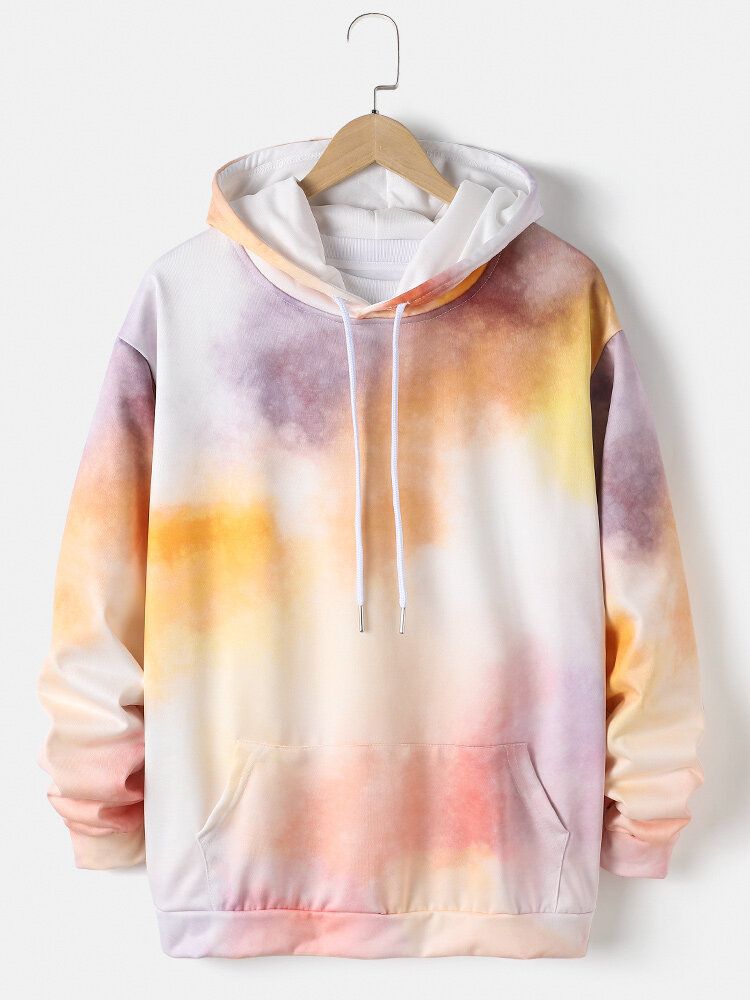 Sudadera Con Capucha Con Cordón Y Estampado Tie-dye Para Hombre Con Bolsillo Canguro