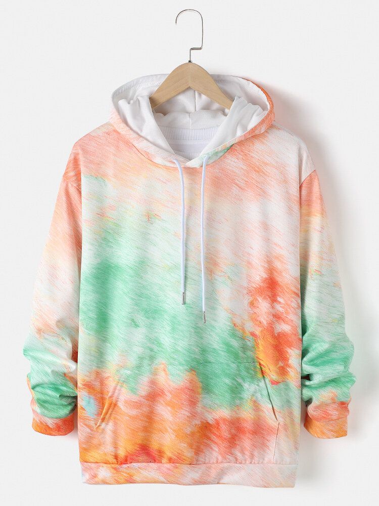 Sudadera Con Capucha Con Cordón Y Estampado Tie-dye Para Hombre Con Bolsillo Canguro