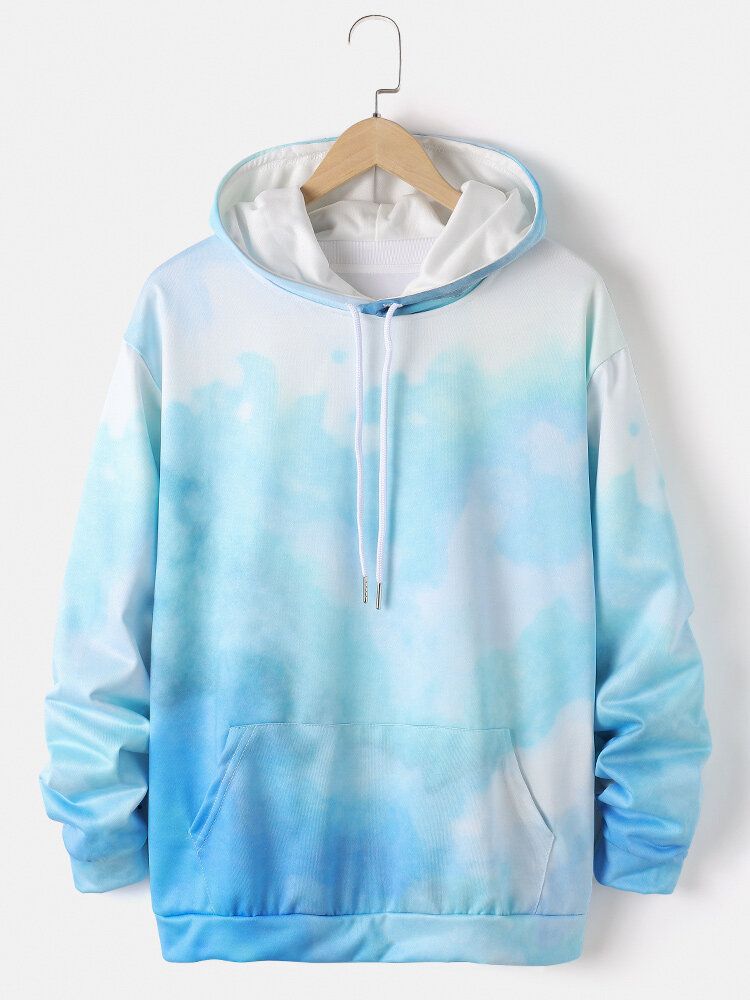 Sudadera Con Capucha Con Cordón Y Estampado Tie-dye Para Hombre Con Bolsillo Canguro