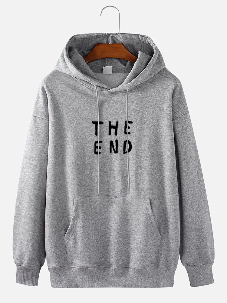 Sudadera Con Capucha Diaria De Color Sólido Con Estampado De Letras The End 100% Algodón Para Hombre