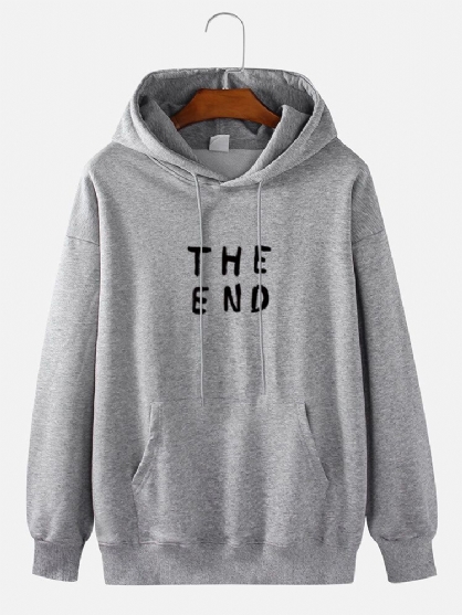 Sudadera Con Capucha Diaria De Color Sólido Con Estampado De Letras The End 100% Algodón Para Hombre