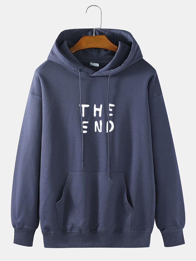 Sudadera Con Capucha Diaria De Color Sólido Con Estampado De Letras The End 100% Algodón Para Hombre