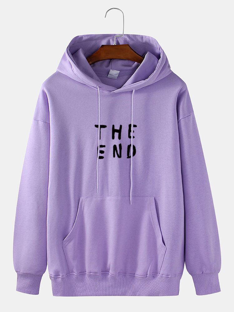 Sudadera Con Capucha Diaria De Color Sólido Con Estampado De Letras The End 100% Algodón Para Hombre