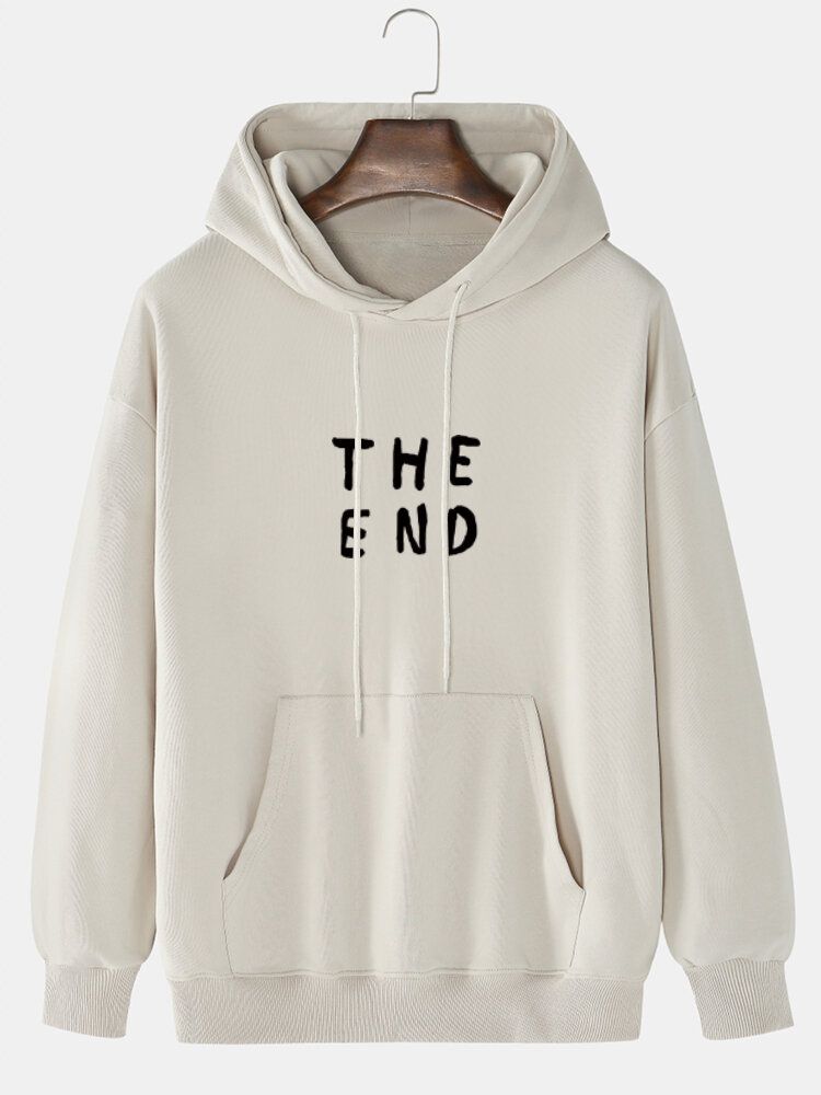 Sudadera Con Capucha Diaria De Color Sólido Con Estampado De Letras The End 100% Algodón Para Hombre