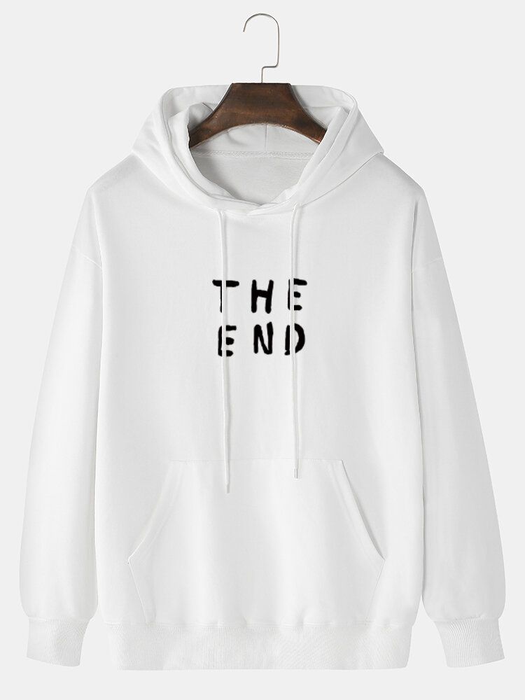 Sudadera Con Capucha Diaria De Color Sólido Con Estampado De Letras The End 100% Algodón Para Hombre