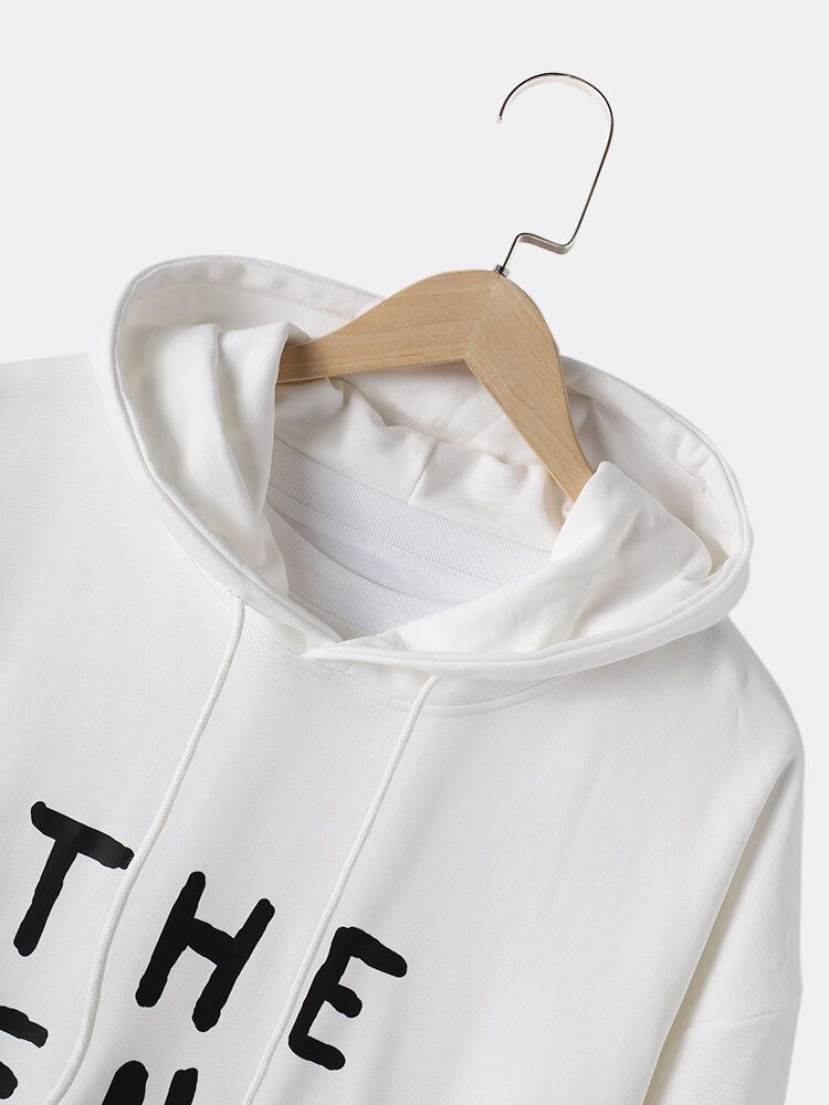 Sudadera Con Capucha Diaria De Color Sólido Con Estampado De Letras The End 100% Algodón Para Hombre