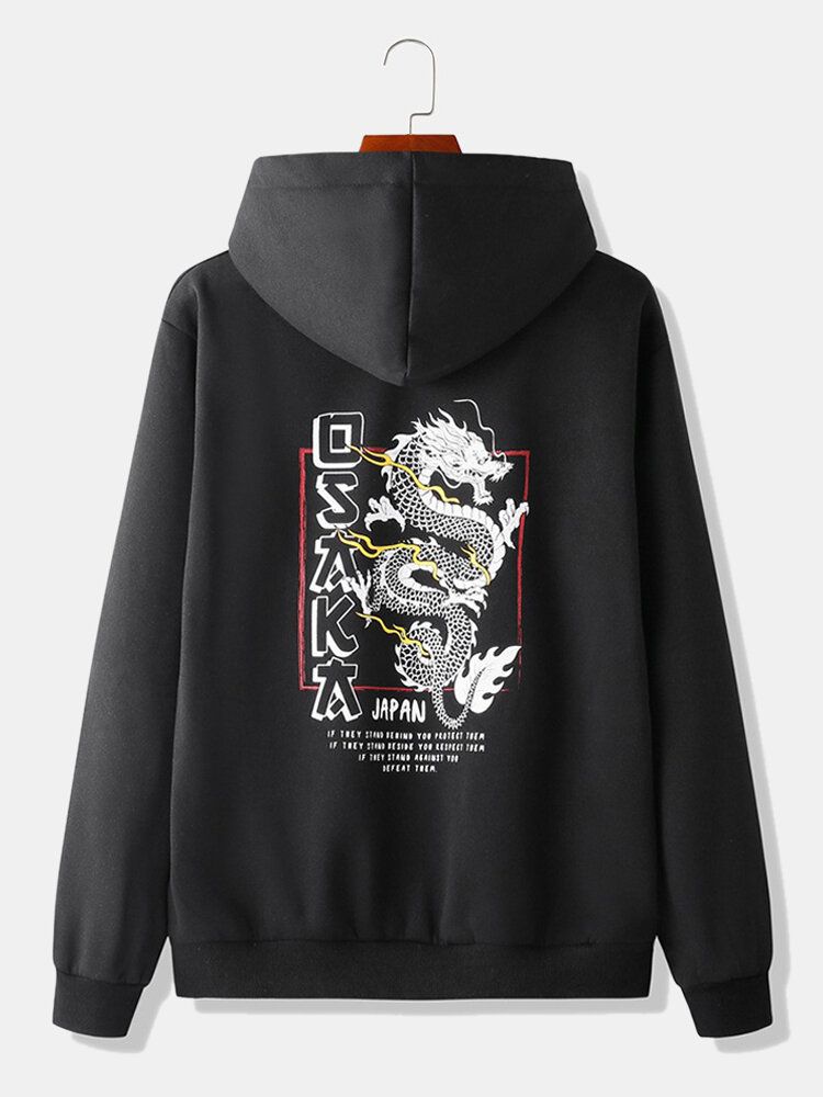 Sudadera Con Capucha Diaria Con Estampado De Dragón De Estilo Japonés Para Hombre