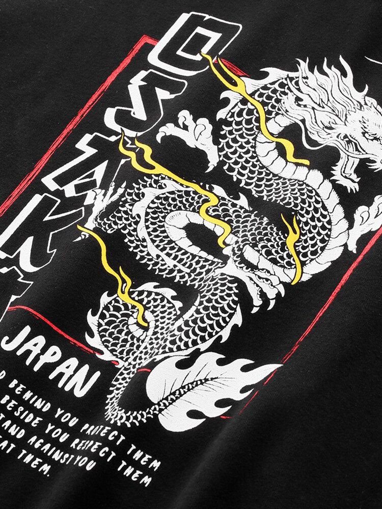 Sudadera Con Capucha Diaria Con Estampado De Dragón De Estilo Japonés Para Hombre