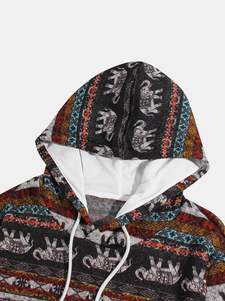 Sudadera Con Capucha Diaria Con Estampado Étnico Para Hombre Con Bolsillo Canguro