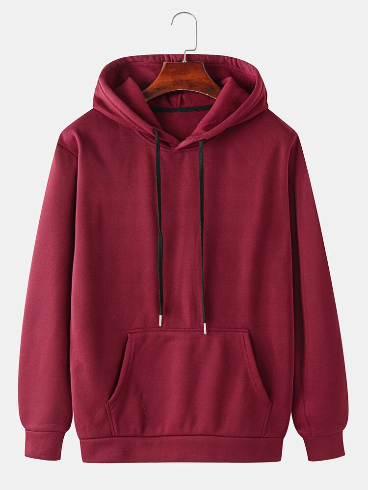 Sudadera Con Capucha Holgada Informal De Ajuste Relajado Con Cordón De Color Sólido De Estilo Básico Para Hombre