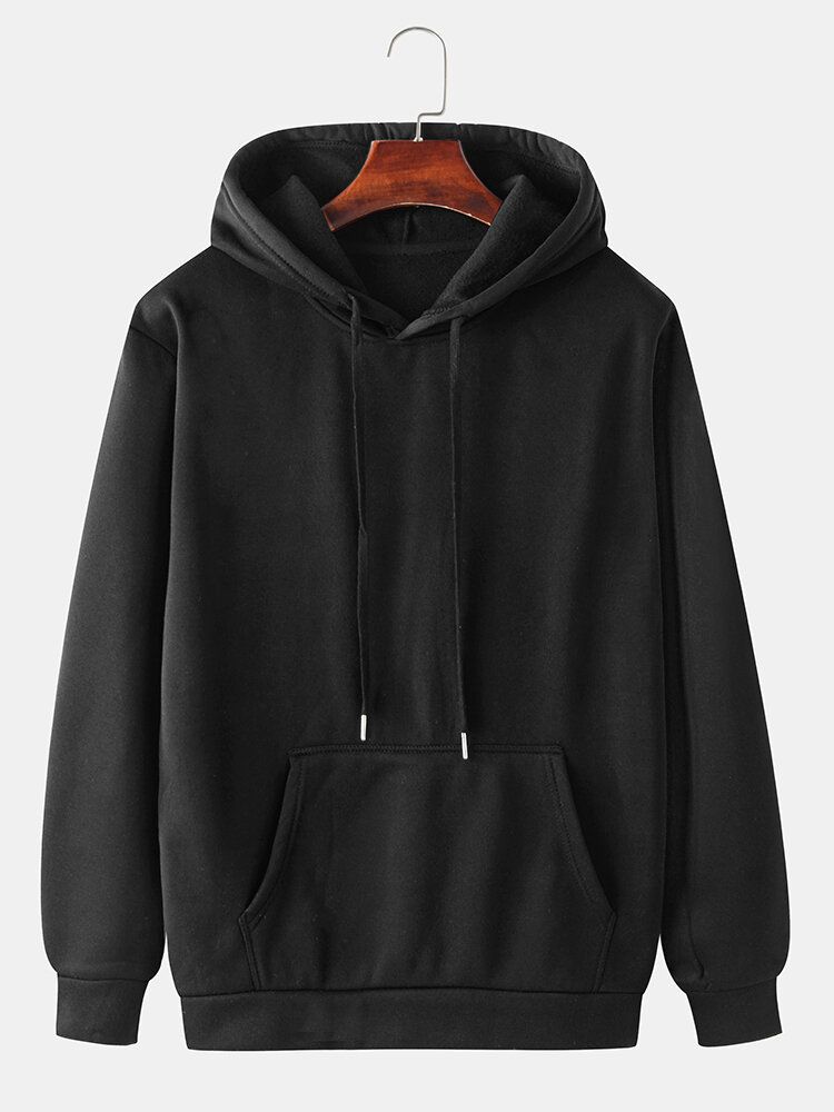 Sudadera Con Capucha Holgada Informal De Ajuste Relajado Con Cordón De Color Sólido De Estilo Básico Para Hombre