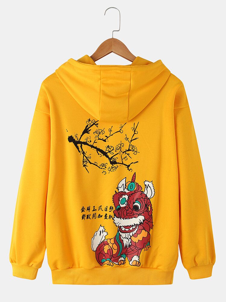 Sudadera Con Capucha Holgada Informal Con Estampado De Dragón De Dibujos Animados De Estilo Chino Para Hombre