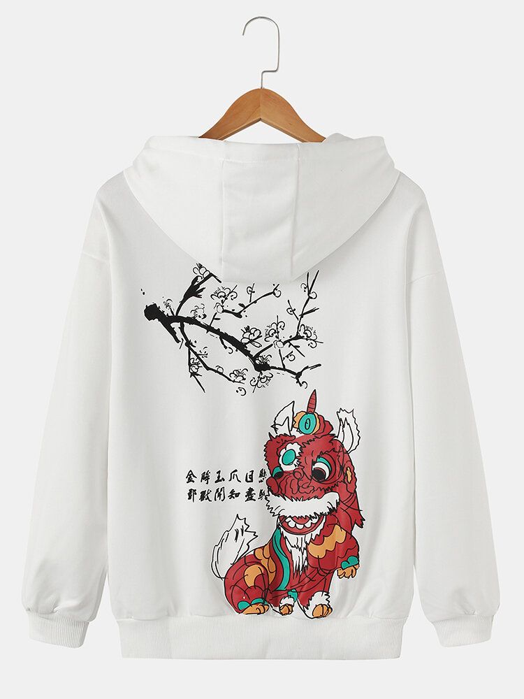 Sudadera Con Capucha Holgada Informal Con Estampado De Dragón De Dibujos Animados De Estilo Chino Para Hombre