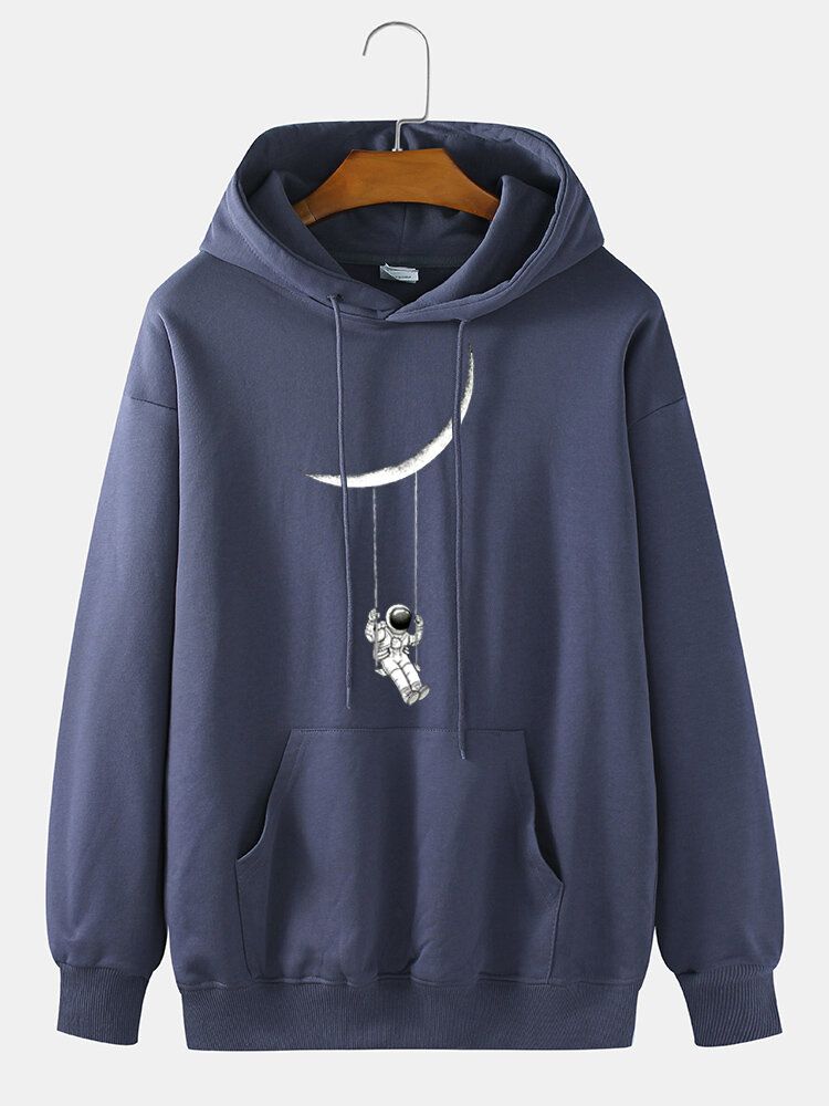 Sudadera Con Capucha Informal 100% Algodón Con Estampado De Astronauta De Dibujos Animados Para Hombre