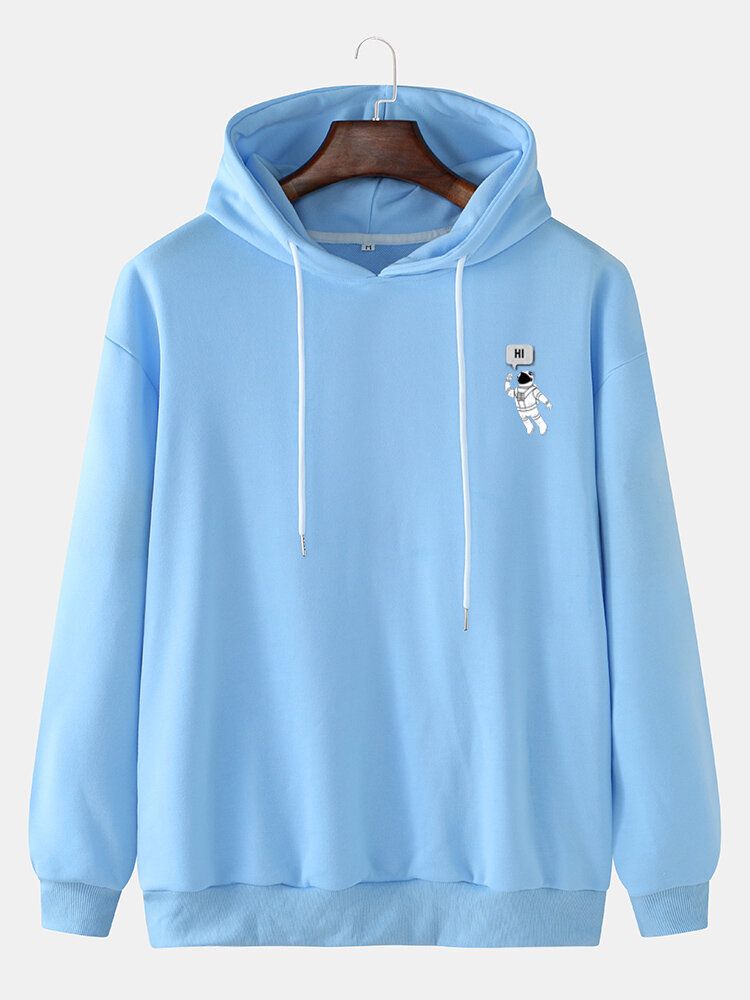 Sudadera Con Capucha Informal Con Cordón De Color Sólido Y Astronauta Para Hombre