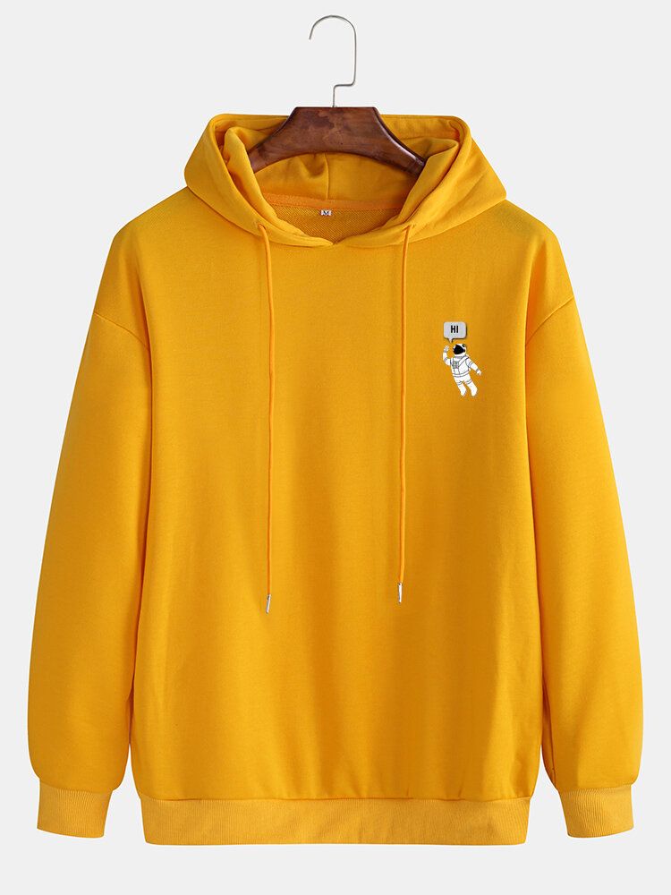 Sudadera Con Capucha Informal Con Cordón De Color Sólido Y Astronauta Para Hombre