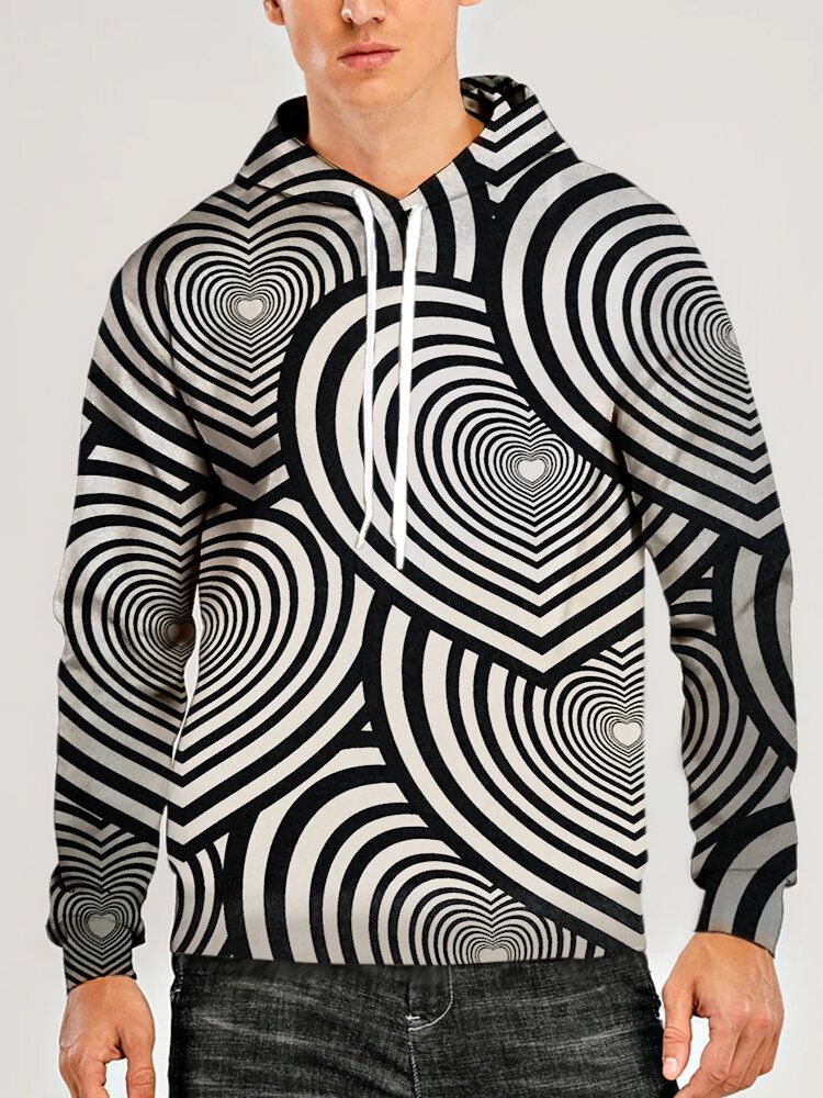 Sudadera Con Capucha Informal Con Cordón Con Estampado De Círculo De Corazón 3d Para Hombre