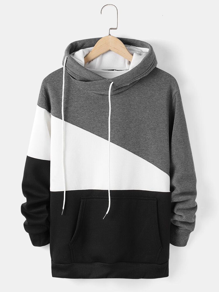 Sudadera Con Capucha Informal Con Cordón De Retazos De Colorblock Para Hombre