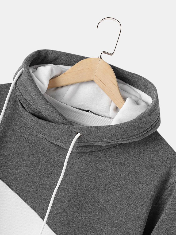 Sudadera Con Capucha Informal Con Cordón De Retazos De Colorblock Para Hombre