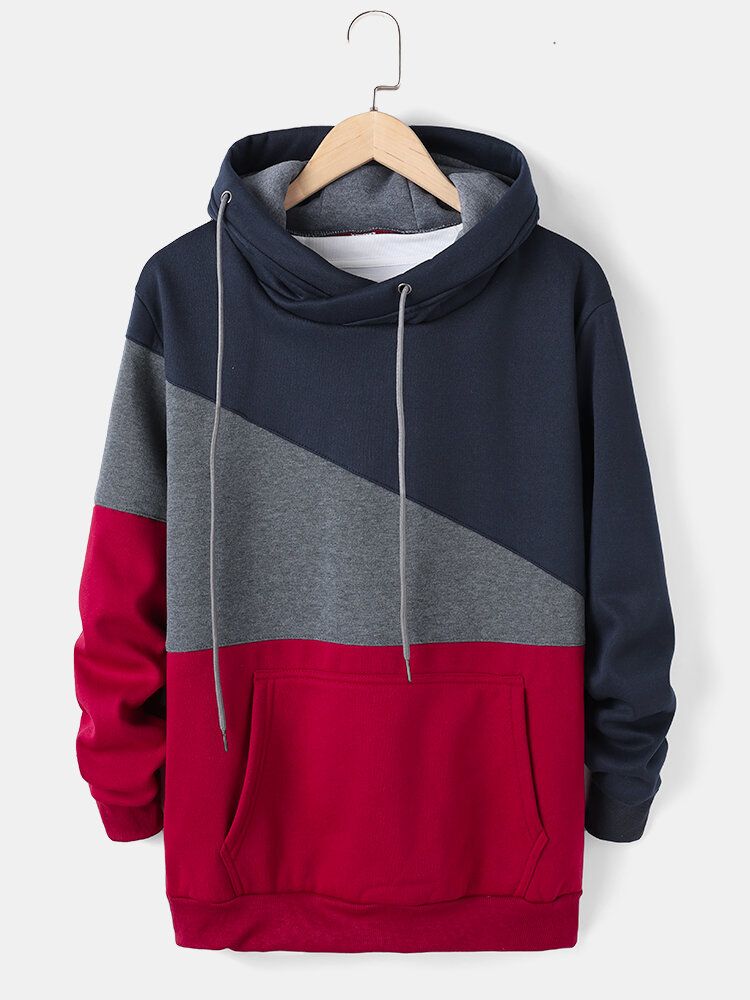 Sudadera Con Capucha Informal Con Cordón De Retazos De Colorblock Para Hombre