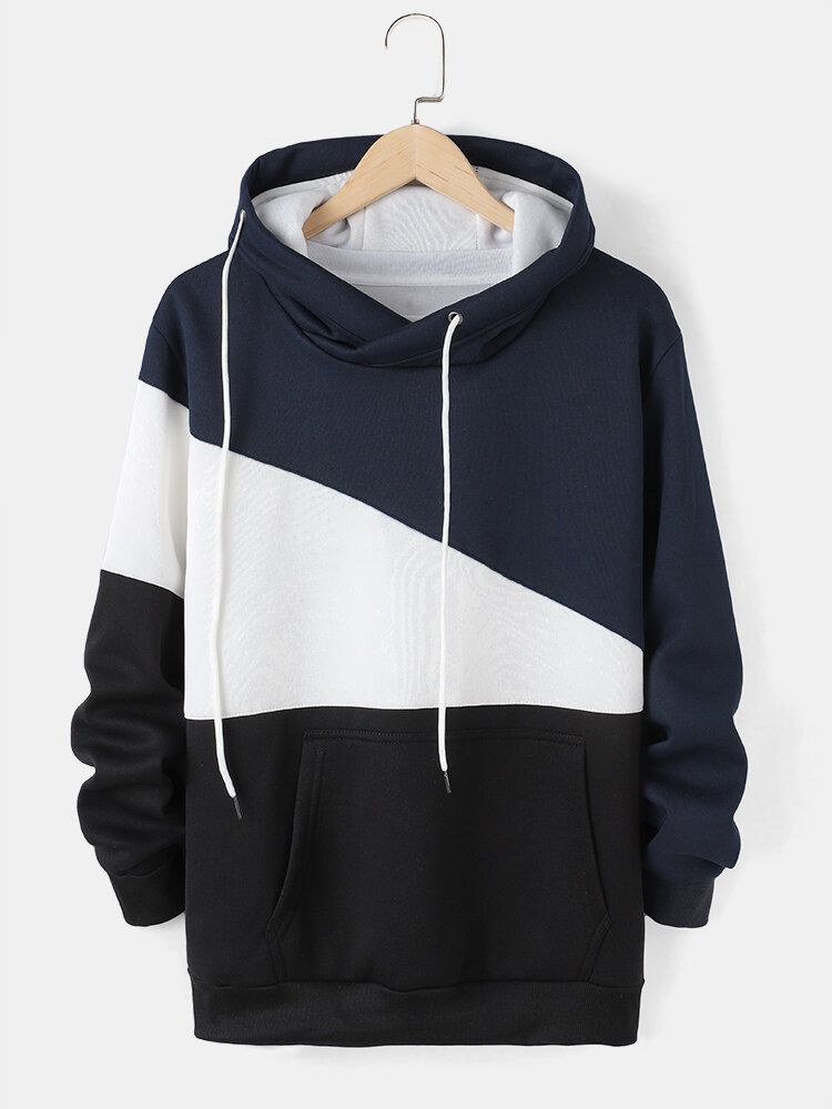 Sudadera Con Capucha Informal Con Cordón De Retazos De Colorblock Para Hombre