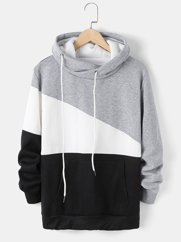 Sudadera Con Capucha Informal Con Cordón De Retazos De Colorblock Para Hombre