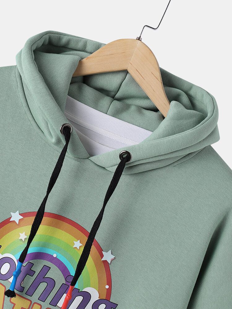 Sudadera Con Capucha Informal Con Cordón Y Estampado De Letras Arcoíris De Dibujos Animados Para Hombre