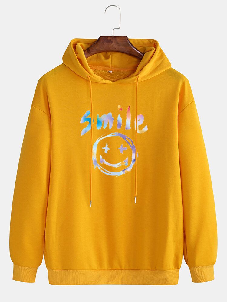 Sudadera Con Capucha Informal Con Cordón Y Estampado De Sonrisa De Graffiti Para Hombre