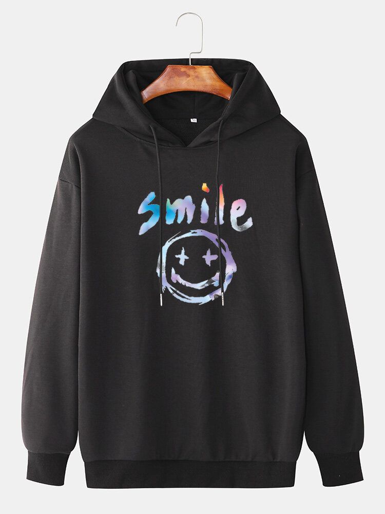 Sudadera Con Capucha Informal Con Cordón Y Estampado De Sonrisa De Graffiti Para Hombre