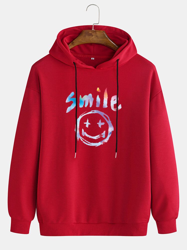 Sudadera Con Capucha Informal Con Cordón Y Estampado De Sonrisa De Graffiti Para Hombre