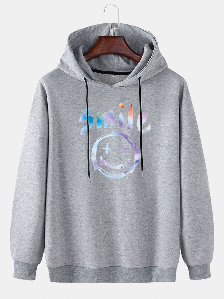 Sudadera Con Capucha Informal Con Cordón Y Estampado De Sonrisa De Graffiti Para Hombre