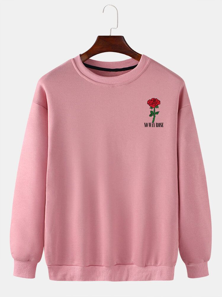 Sudadera Con Capucha Informal Con Cuello Redondo Y Color Sólido Con Estampado De Rosas Para Hombre