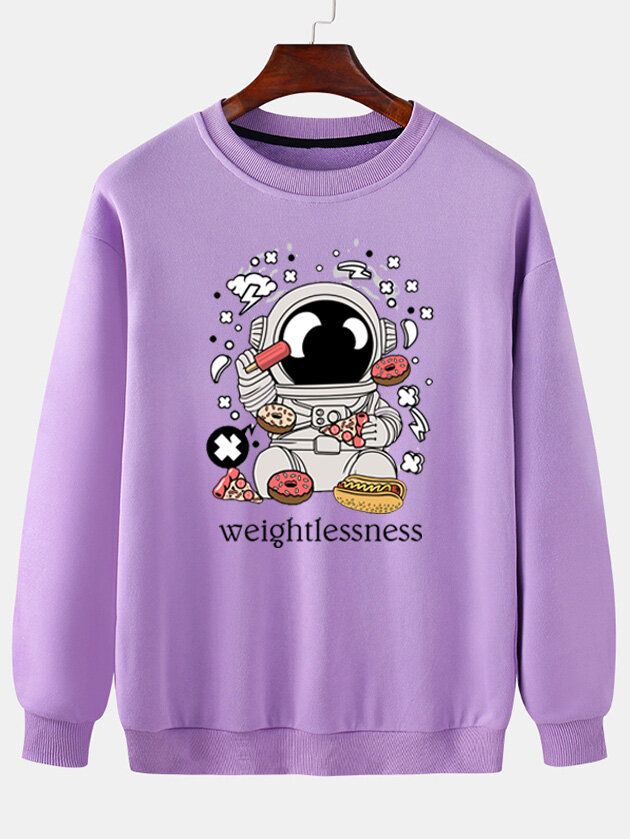 Sudadera Con Capucha Informal Con Cuello Redondo Y Estampado De Astronauta De Dibujos Animados Para Hombre