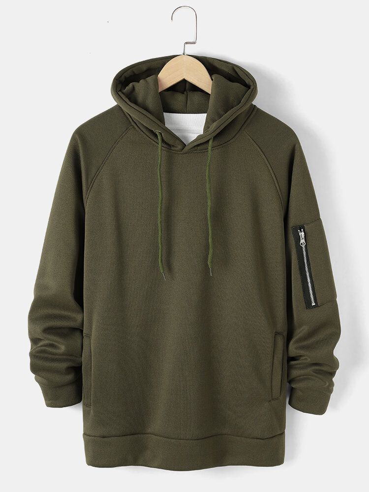 Sudadera Con Capucha Informal Con Detalle De Bolsillo Y Cremallera De Estilo Básico De Color Sólido Para Hombre