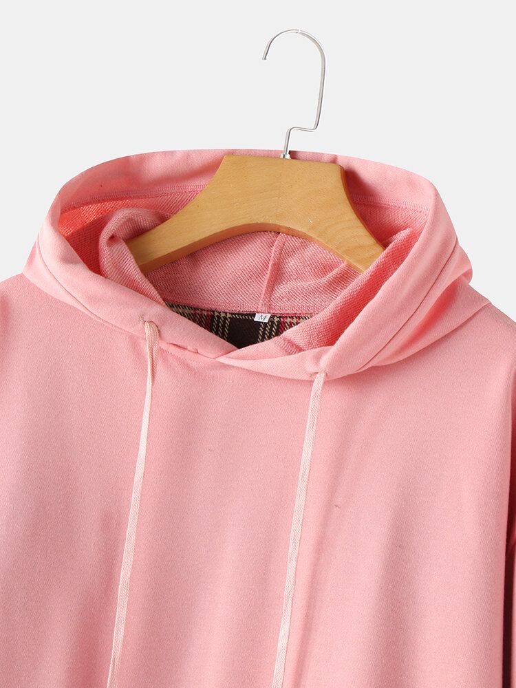 Sudadera Con Capucha Informal Con Dobladillo Dividido Con Cordón De Retazos A Cuadros Para Mujer