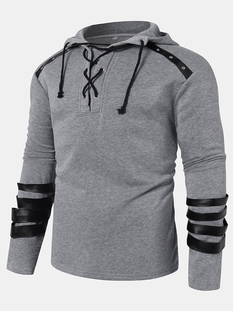 Sudadera Con Capucha Informal Lisa De Diseñador Con Detalle De Manga Larga Y Cuello Con Cordón Para Hombre