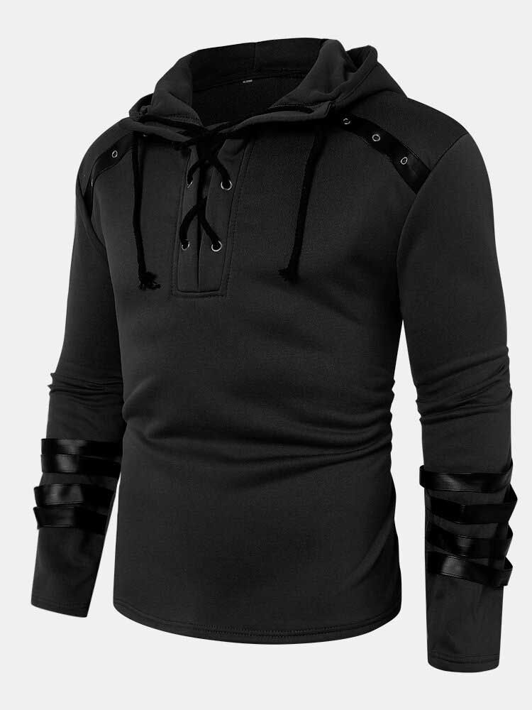 Sudadera Con Capucha Informal Lisa De Diseñador Con Detalle De Manga Larga Y Cuello Con Cordón Para Hombre