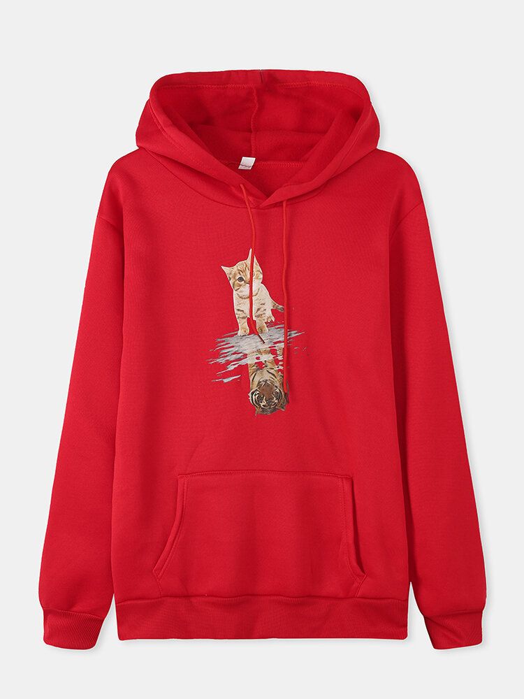 Sudadera Con Capucha Informal De Manga Larga Con Estampado Gráfico De Gato Lindo Para Mujer