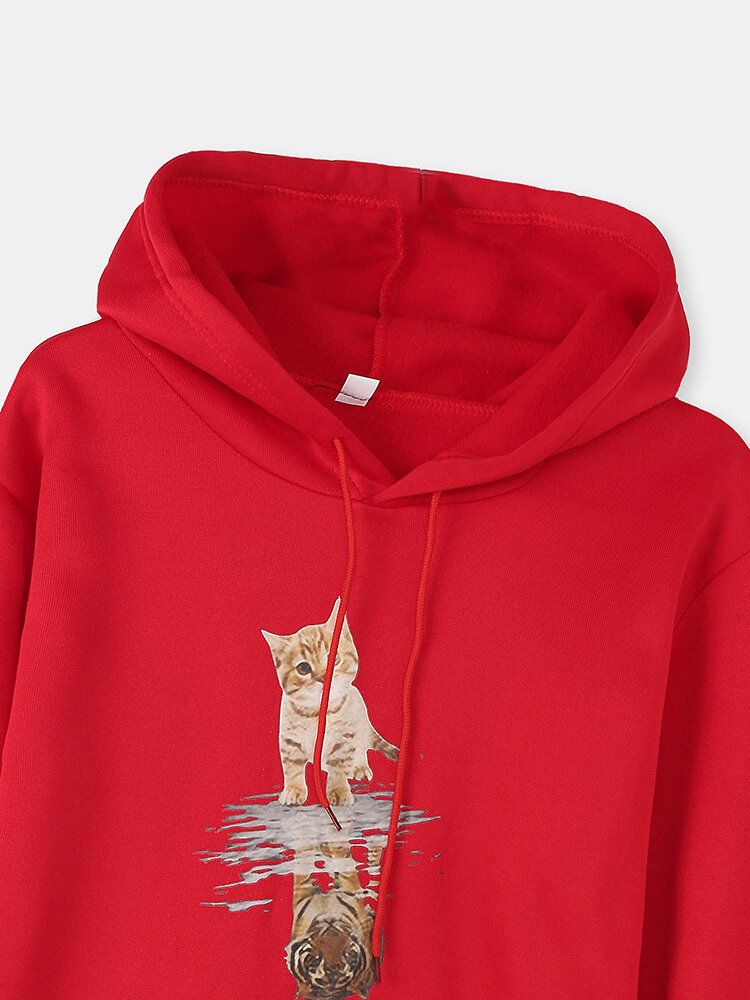 Sudadera Con Capucha Informal De Manga Larga Con Estampado Gráfico De Gato Lindo Para Mujer