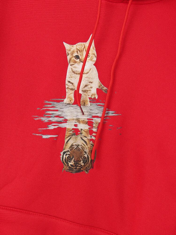 Sudadera Con Capucha Informal De Manga Larga Con Estampado Gráfico De Gato Lindo Para Mujer