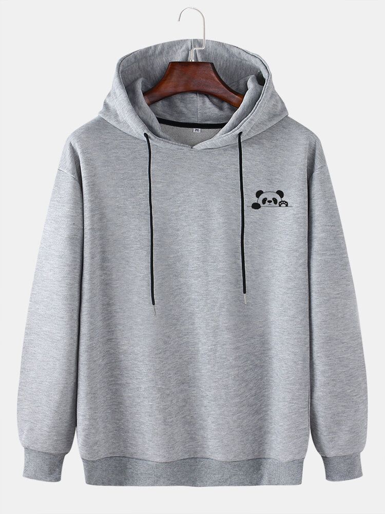 Sudadera Con Capucha Informal Suelta Con Cordón De Panda Lindo De Color Sólido Para Hombre