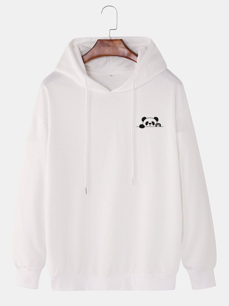 Sudadera Con Capucha Informal Suelta Con Cordón De Panda Lindo De Color Sólido Para Hombre