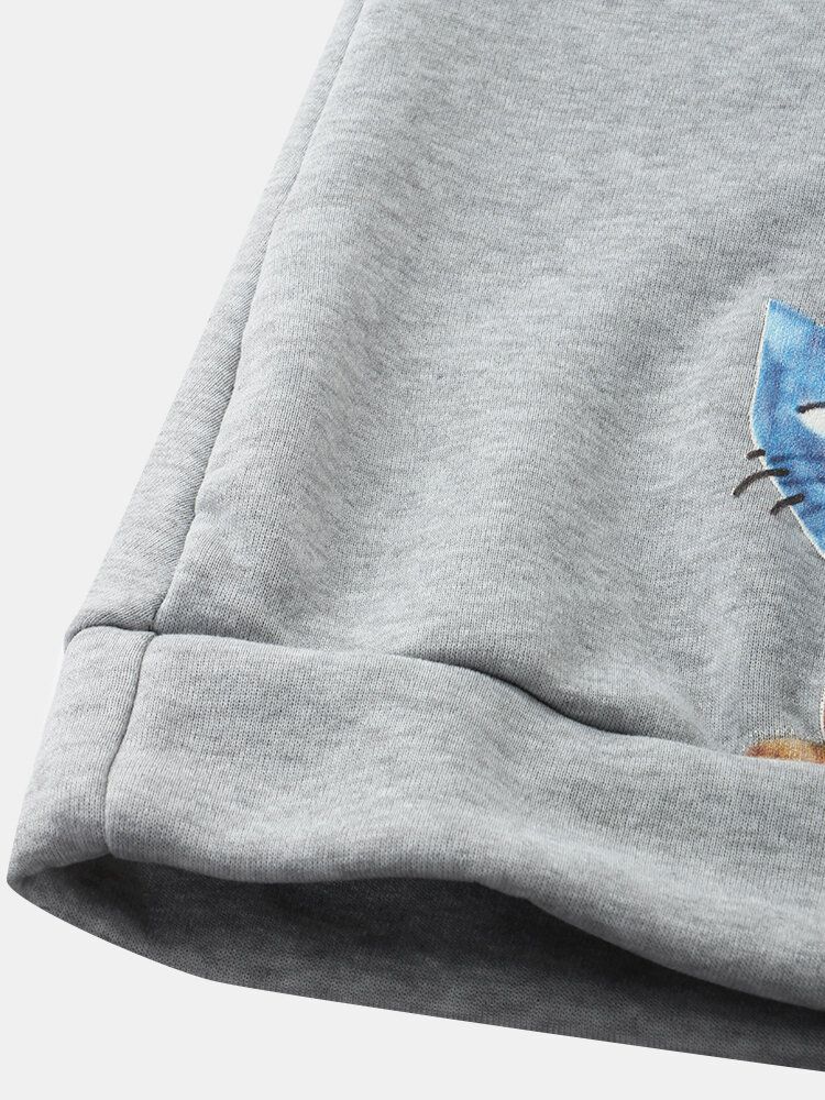 Sudadera Con Capucha Informal Suelta De Manga Larga Con Estampado De Gato De Dibujos Animados Para Mujer