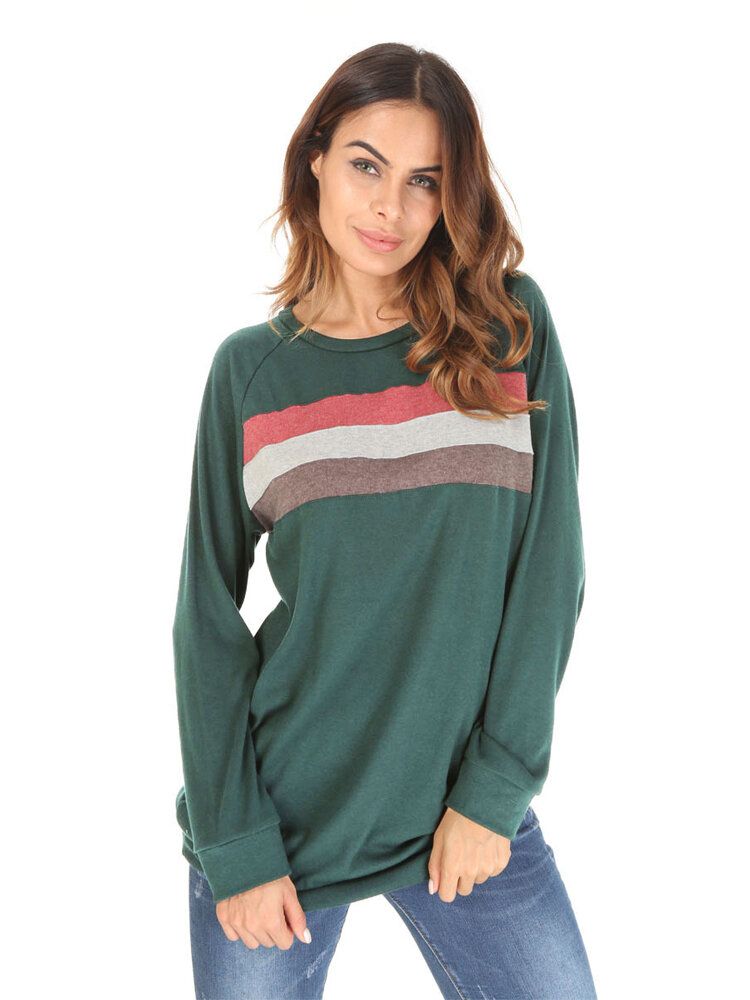 Sudadera Con Capucha De Manga Larga Con Patchwork De Color Casual Con Cuello En O Para Mujer