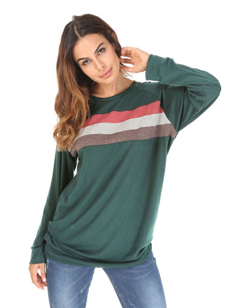 Sudadera Con Capucha De Manga Larga Con Patchwork De Color Casual Con Cuello En O Para Mujer