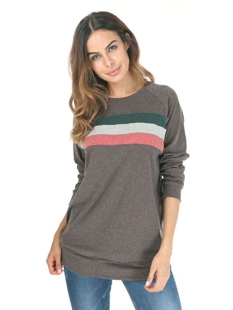 Sudadera Con Capucha De Manga Larga Con Patchwork De Color Casual Con Cuello En O Para Mujer